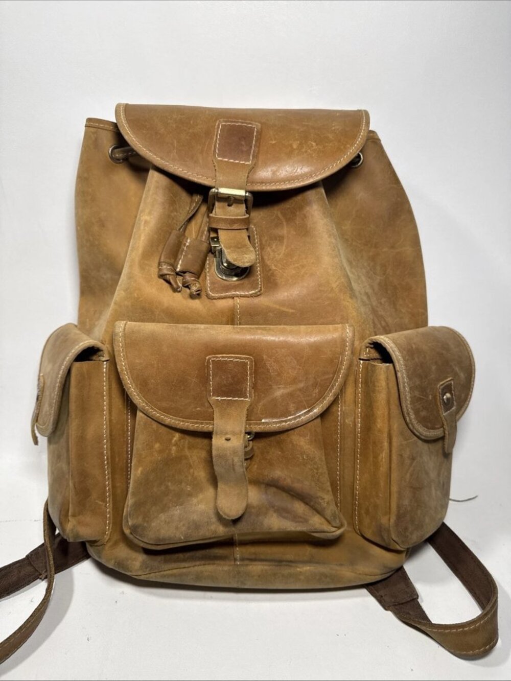 Heavy Duty Full-Grain Tan Cowhide Leather Rucksack Made in USA
